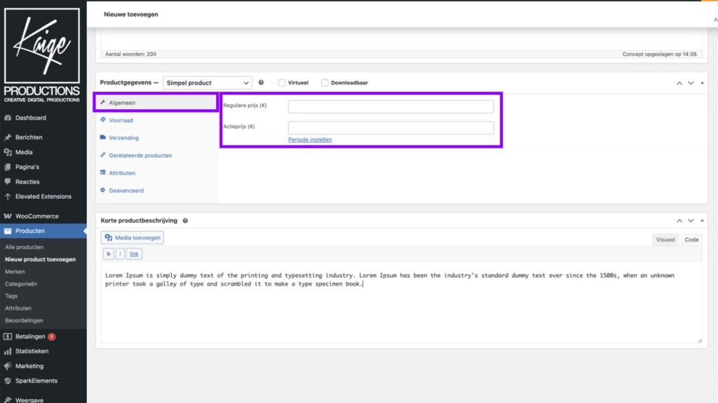 WooCommerce product toevoegen (simple product)- Productprijs