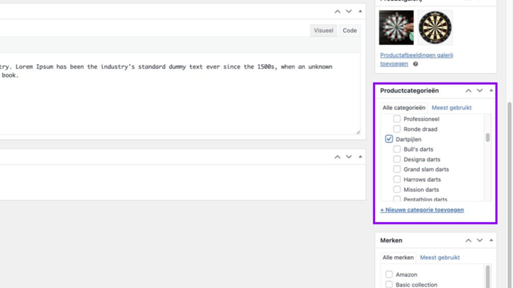 WooCommerce product toevoegen (simple product)- product categorie kiezen