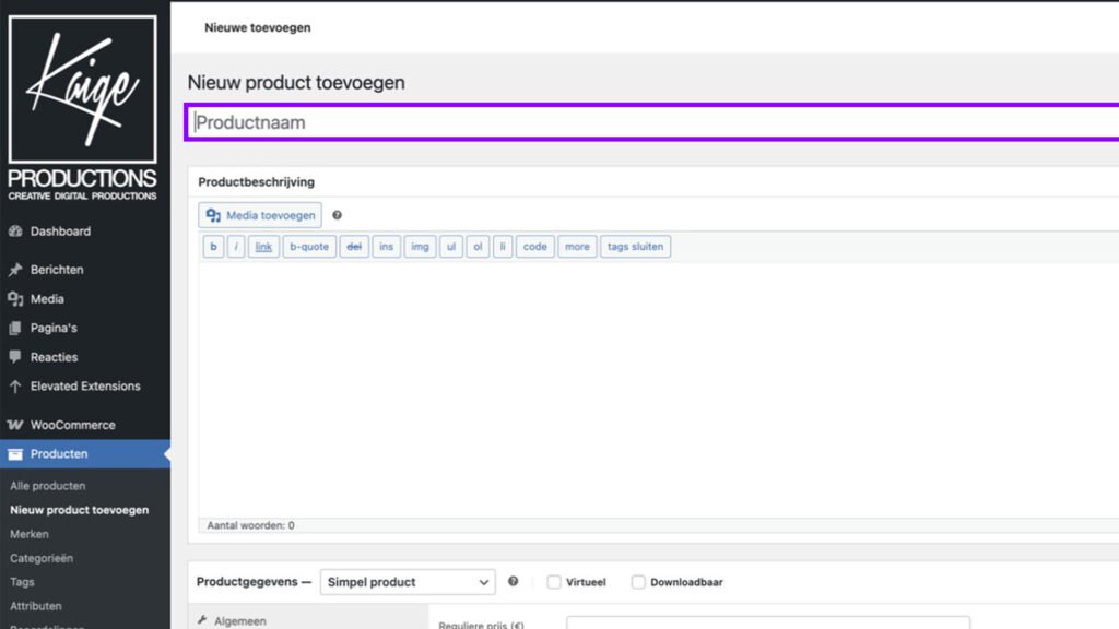 WooCommerce product toevoegen (simple product)-stap 2