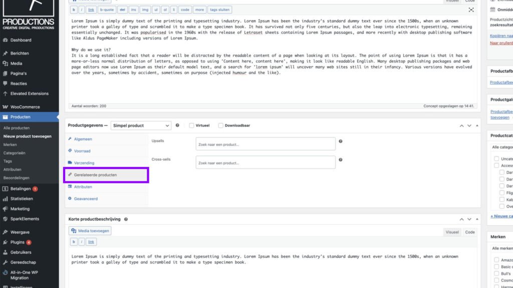 WooCommerce product toevoegen (simple product)- upsells en cross-sells